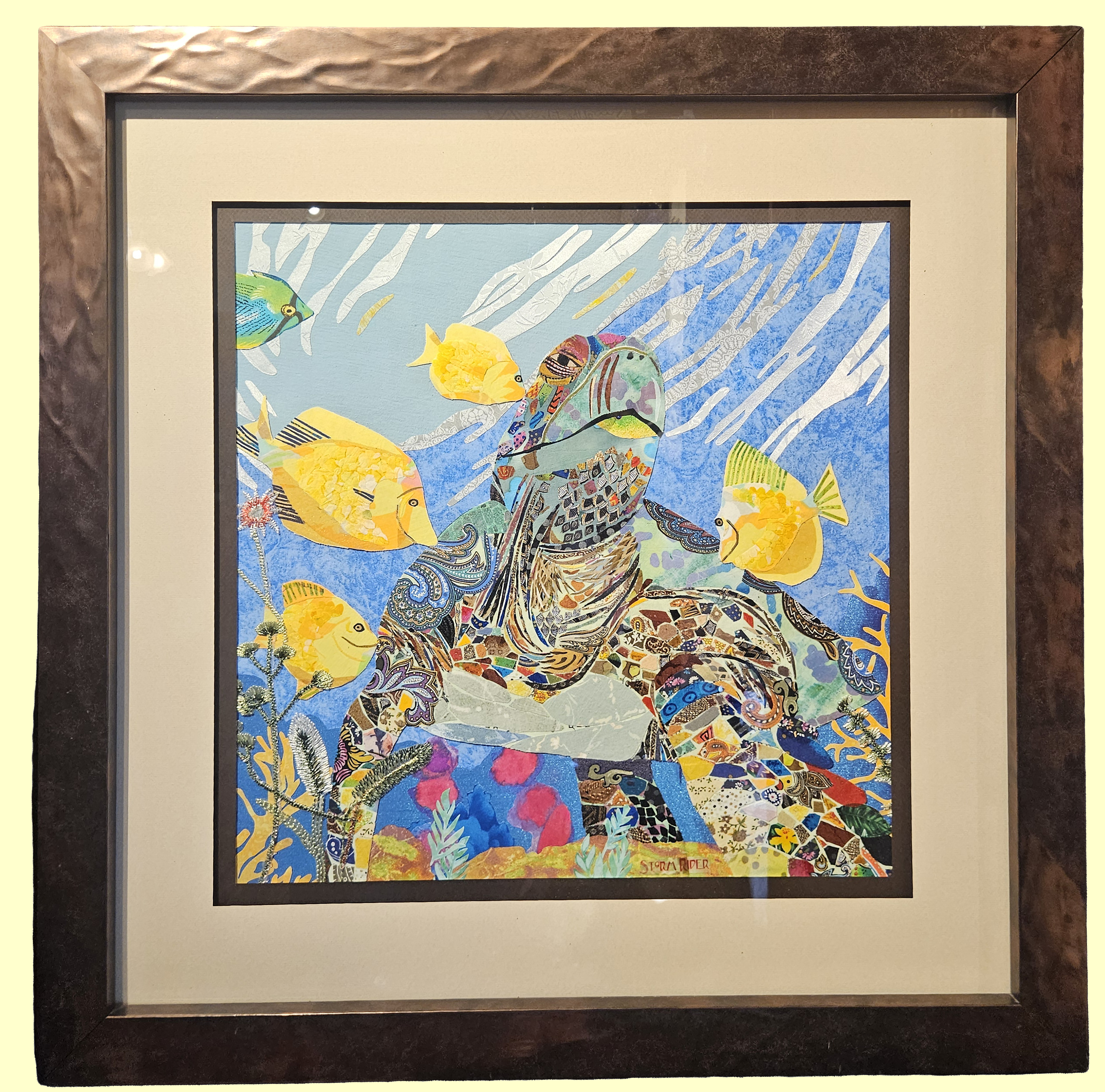 1769021481-STORM RIDER TURTLE SPA FRABRIC ART 24 X 24 FRAMED ORIGINAL